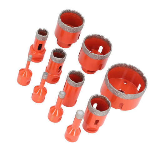 Get Your 11 Piece Diamond Hole Saw Kit For Ceramic Tile Marble Granite And Hard Stone Cutting With M14 Thread And Hex Shank Adapter Featuring Cool Wax For Fast Cooling And Chip Holes In 6 To 68mm Sizes That Rock Any DIY Or Pro Project Without Hassle. 11-piece diamond hole saw set, red metal bits in assorted sizes