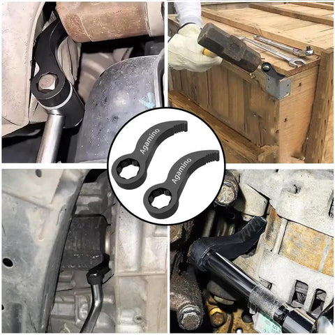 Beefy Heavy Duty Pry Bar Wrench Adaptor Head For Half Inch Ratchet used in engine and construction tasks, adjustable angles shown