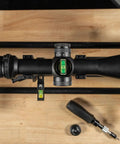 Pro Grade Dual Bubble Scope Leveling Kit For Foolproof Reticle Alignment installed on a rifle scope for elevation adjustment.