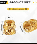 Bulk Pack of 300 Brass M4 Heat Set Threaded Inserts Knurled For Plastic, Durable M4 x D6 x L6 Fit For 3D Printing Components