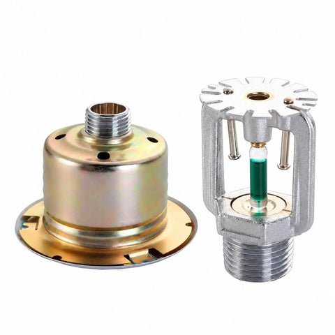 Concealed Pendent Fire Sprinkler Head With Decorative Cover Plate Dn15 Size showcasing brass body and glass bulb trigger.