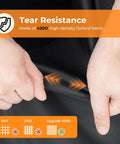 Close-up of hands demonstrating tear resistance of All Weather 6 Ft Picnic Table Cover With Waterproof 420D Oxford Cloth Heavy Duty Windproof UV Protection Adjustable Straps And Air Vent Fits 70 And 72 Inch Outdoor Tables Black