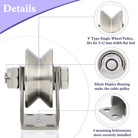 Tough As Nails V Groove Wheel Pulley Block Machined From 304 Stainless Steel side view with duplex bearing and mounting holes