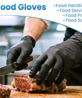 Solid Black Nitrile Gloves Large 100 Pack Heavy Duty Disposable Latex Free Powder Free Medical Exam And Food Safe Gear Rock Solid Puncture Resistance With Textured Finish For A Slick Grip That Handles Daily Grind No Sweat Cleaning Jobs Like A Pro, slicing meat safely.