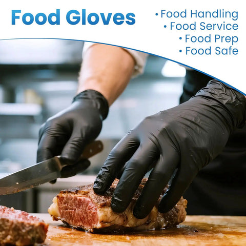 Solid Black Nitrile Gloves Large 100 Pack Heavy Duty Disposable Latex Free Powder Free Medical Exam And Food Safe Gear Rock Solid Puncture Resistance With Textured Finish For A Slick Grip That Handles Daily Grind No Sweat Cleaning Jobs Like A Pro, slicing meat safely.