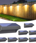 Plus Size Solar Fence Lights 8 Pack With Warm White And RGB Color Changing Outdoor Waterproof Pathway Accent Lamps 100 Lumen 8 Colors 4 Modes Ideal For Backyard Patio Deck Fence - nighttime fence lighting view with lamps