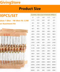 Beast 1000 Piece Carbon Film Resistors Kit With 100 Distinct Values From 1 Ohm To 1 Mega Ohm 5 Percent Tolerance Half Watt Perfect For DIY Projects And Experiments on display with labeled resistors and specifications chart.