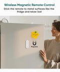 Hassle Free Wireless Dimmer Switch With Magnetic Remote Single Pole Light Control mounted on a fridge with a note.