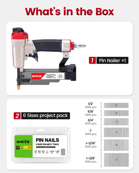 Pin Nailer Kit With The Workhorse 6000 Galvanized 23 Gauge Pins Ranging From One Half To One And Three Eighths Inches, included kit items