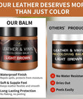 Heavy Hitter Leather Revival Balm And Scratch Fix Kit Vibrant Tone Match Cream for Couches shown with light brown recoloring features.