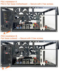 Open Air Test Bench Computer Case For ATX And Micro ATX Motherboards, PSU installation options showing fan direction.
