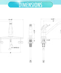 Dimensions diagram of Premium Single Handle High Arc Kitchen Faucet With Swivel Side Spray, Polished Chrome Finish.