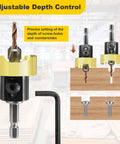 Pro Grade Built To Last Adjustable Depth Stop Countersink Drill Bit Set Carbide Tipped for Clean Countersinks demonstration