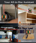 4-Side Magnetic Digital Angle Gauge With Laser Protractor Level on pipe, shelf, car, and saw blade for angle measurement