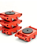 Heavy Duty 10 Ton Machinery Moving Skates Set Of 4 With 20000 Lbs Load Capacity stacked with red carbon steel and black wheels.
