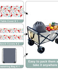 All-in-One Picnic Table Cover Set With Bench Covers For 6 Foot Tables, Waterproof Elastic Fitted Tablecloths, 72 By 30 Table And 72 By 12 Benches