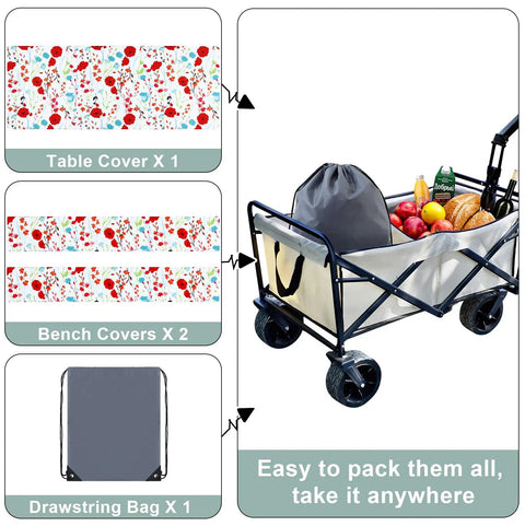 All-in-One Picnic Table Cover Set With Bench Covers For 6 Foot Tables, Waterproof Elastic Fitted Tablecloths, 72 By 30 Table And 72 By 12 Benches
