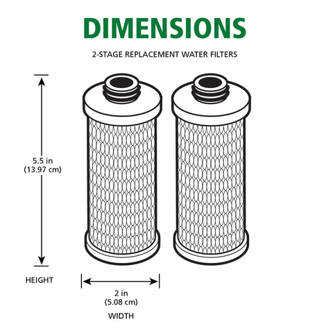 Dimensions diagram of Claryum Filter Replacement For The Clean Water Filter Two Stage 2 Pack Compatible With AO US 200 R
