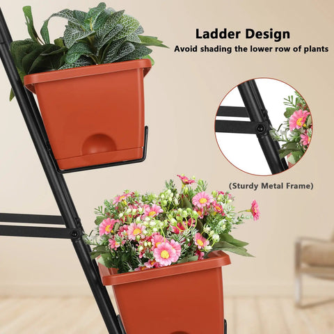 4 Tier Vertical Raised Garden Bed With Legs For Indoor And Outdoor Use, Space Saving Planter, easy assembly, metal frame, brick red