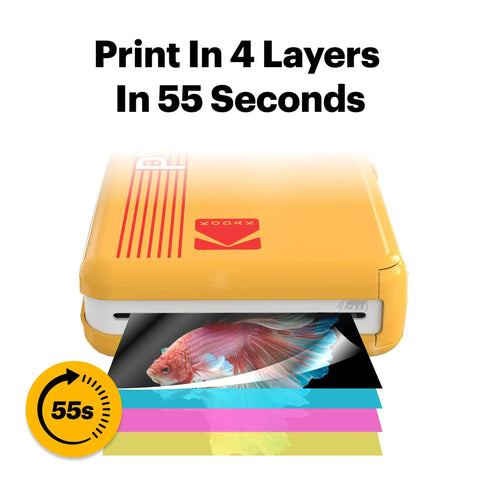 Yellow Mini 2 Retro 2x3 Portable Photo Printer With 38 Sheets, Bluetooth Printer For iPhone And Android, Print Instantly In Color