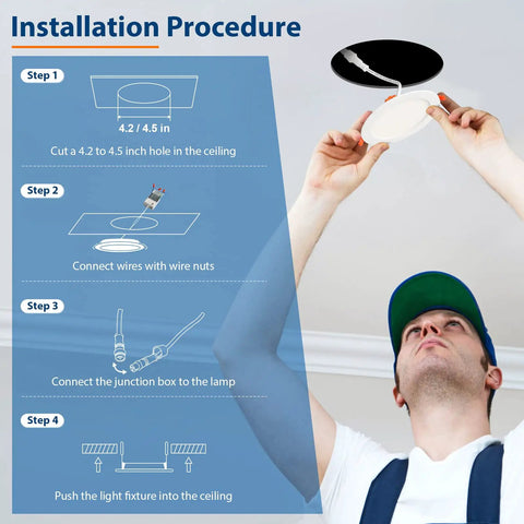 Installation guide for Six Pack 4 Inch Dimmable LED Recessed Downlights With 2700K 3000K 3500K 4000K 5000K Color Temperature Adjustable Slim Canless