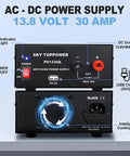 Front and rear view of 13.8V 30A DC Power Supply for Ham Radios and Bench Projects with USB output and cooling fan.