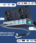 12 In 1 Dual Cooling Fan Docking Station For Steam Deck Rog Ally Xbox And Nintendo Switch With Hdmi 4K 60Hz Gigabit Ethernet And Type C Power Delivery showcasing dual fans and multiple USB ports.