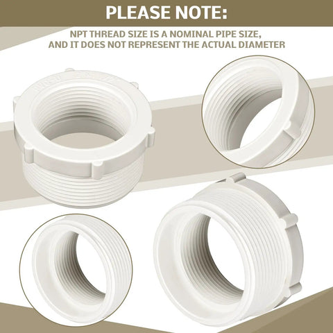 5 Pack PVC Pipe Fittings 2 Inch Male To One And One Half Inch Female Thread Reducer Adapters for connecting pipes and sink drains