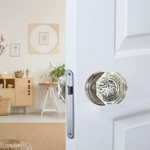 Crystal Privacy Glass Door Knobs With Locking Mechanism In Silver Vintage Style Interior Door Handles For Bedroom And Bath
