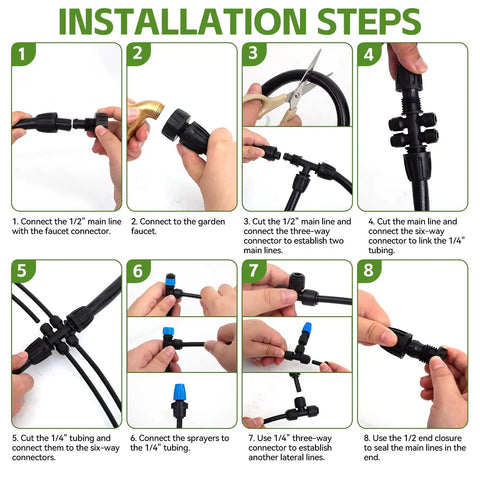 Step-by-step instructions for All In One 240 Foot Drip Irrigation Kit With Quick Connects For Raised Beds And Greenhouses setup.