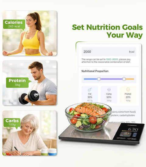 Smart Food Kitchen Scale With Nutrition Calculator, Color Display, Free App, Precise Portion Control, Calorie And Macro Tracking