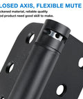 Close-up of matte black self closing door hinge with 5/8 inch radius, durable steel for 4x4 doors, auto soft close feature.