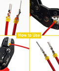 800Pcs 50Set Waterproof Automotive Electrical Wire Connector Kit with 1 to 6 Pin Connectors and Ratchet Crimping Tool in use.