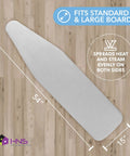 Silicone Coated Ironing Board Cover With Thick Padding And Straps Fits All Sizes, 15x54 inch, gray on wood background