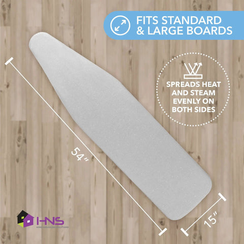 Silicone Coated Ironing Board Cover With Thick Padding And Straps Fits All Sizes, 15x54 inch, gray on wood background