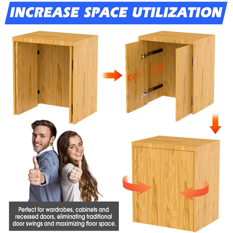 Industrial Grade Sliding Hidden Door Track Featuring Butter Smooth Gliding Pocket Door Hardware And Solid Steel Ball Bearings For Cabinet And Recessed Wall Doors 22 Inch Dual Set with wood cabinet doors open and closed.