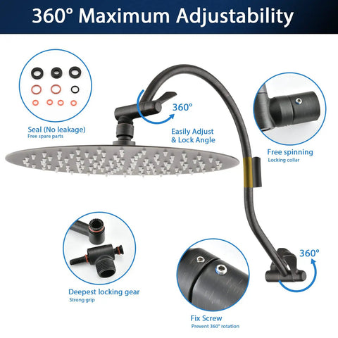 360° view of All Metal 12 Inch Rainfall Shower Head With Handheld, 16 Inch Upgrade Adjustable Extension Arm, Oil Rubbed Bronze