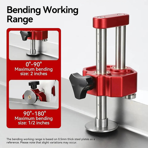 Heavy Duty Sheet Metal Roller Hand Bender showing 0°-90° and 90°-180° bending range for accurate results.