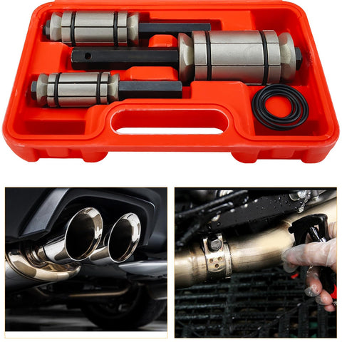 3-Piece Tail Pipe Expander Tool Kit From 1-1/8 To 3-1/2 Inch Exhaust Pipe Spreader For Most Vehicles And Trucks displayed in red case