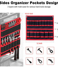 Side view of Large Power Tool Organizer Cart With 20A Charging Station showing red and black tool holder pockets for storage.