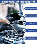 Top Shelf Vacuum Fluid Extractor Syringe Oil Pump With Extended Reinforced Hose extracting various fluids from engine bay.