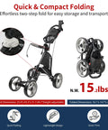Explorer V8 Golf Push Cart Built for the Road, lightweight aluminum frame, two-step fold, shown folded and extended