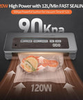 Vacuum Sealer Machine All In One With Wide Seal For Food Storage 90kPa 120W Power Built In Cutter Dry Or Moist Modes Canister Compatible