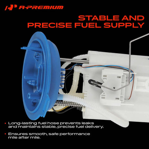 Top Shelf Direct Fit Electric Fuel Pump Module Assembly compatible with Volkswagen Atlas showing blue hose and assembly detail.