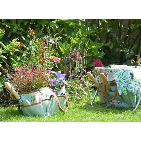Grab And Go Garden Tool Storage Stool With Detachable Bag And Multiple Pockets Portable Weeding Seat Floral Rose Pattern