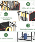 Metal Yard Tool Organizer With Side Pocket And Six Pockets Holds 50 Long Handled Tools, Rakes And Brooms All In One Heavy Duty Steel Rack