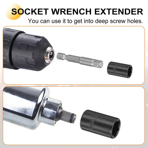 Premium Cr-V Steel 10mm Shallow 6-Point Impact Socket With 1/4 Inch Drive, 25 Mm Depth Plus Extra Long Hex Shank Adapter For Tight Spots And Bolt Removal Jobs. socket extender with 10mm socket and hex shank adapter
