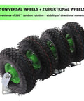 10 Inch Pneumatic Caster Wheels 4 Pack Rubber Air Tires Galvanized Brackets with 2 universal and 2 directional wheels for easy movement.