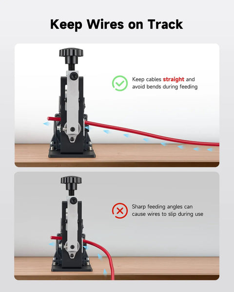 Heavy Duty Electric Wire Stripper Machine Featuring Multiple Operation Modes For Rapid Automated Cable Peeling, showcasing wire feeding guidance.