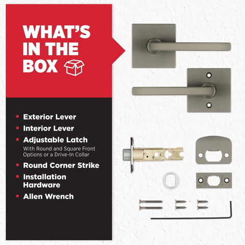 Halifax Interior Square Passage Door Handle Lever components for closet and hallway, reversible nonlocking, gunmetal finish.